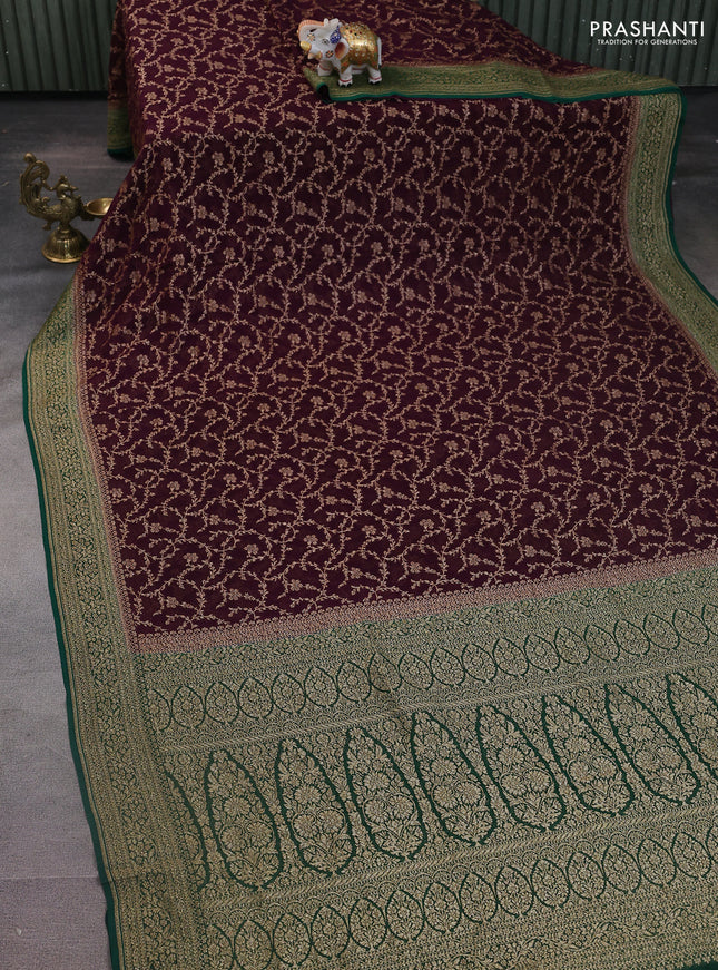 Banarasi georgette saree wine shade and green with allover thread & zari weaves and woven border