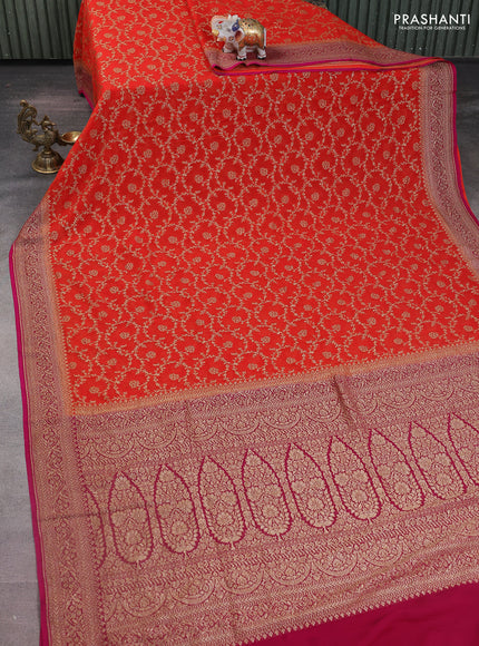 Banarasi georgette saree orange and pink with allover thread & zari weaves and woven border