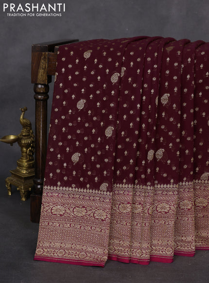 Banarasi georgette saree wine shade and pink with allover woven buttas and woven border
