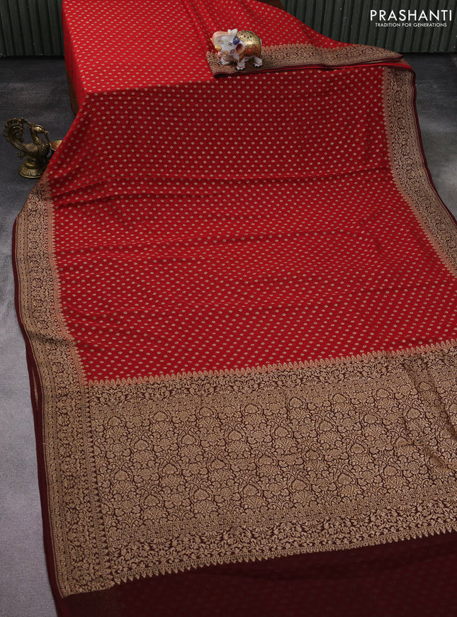 Banarasi georgette saree red and maroon with allover woven buttas and woven border