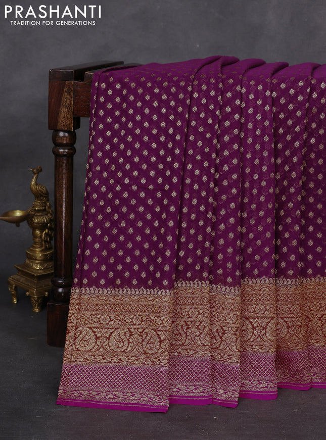 Banarasi georgette saree purple and orange pink with allover woven buttas and woven border