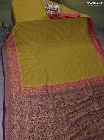 Banarasi georgette saree lime green and pink violet with allover woven buttas and woven border