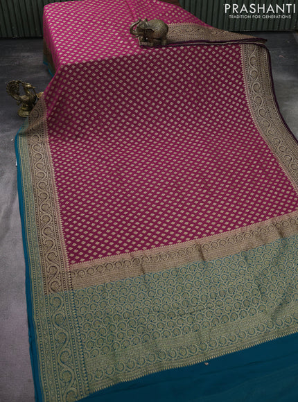 Banarasi georgette saree pink and brown teal blue with allover woven buttas and woven border