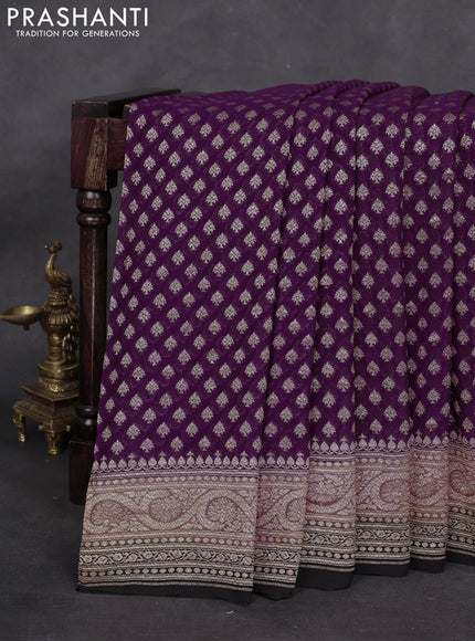 Banarasi georgette saree violet and dark mustard black with allover woven buttas and woven border