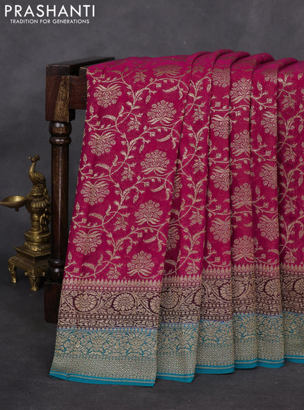 Banarasi georgette saree pink and teal blue with allover thread & zari weaves and woven border