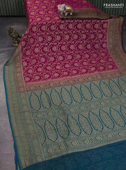Banarasi georgette saree pink and teal blue with allover thread & zari weaves and woven border