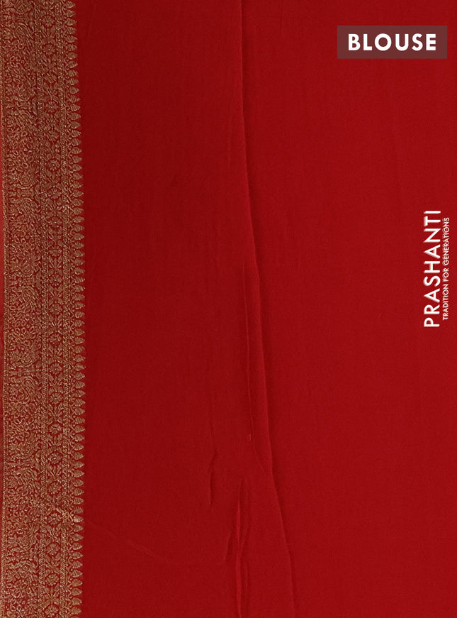 Banarasi georgette saree green and red with allover checked pattern & buttas and woven border