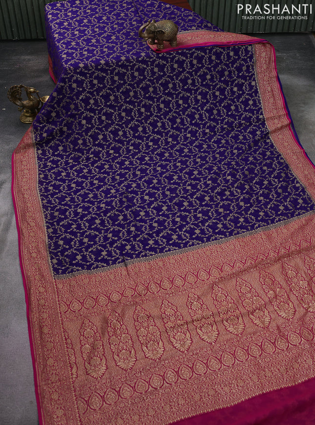 Banarasi georgette saree blue and pink with allover thread & zari weaves and woven border