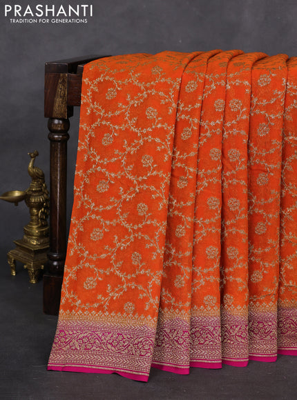 Banarasi georgette saree orange and pink with allover thread & zari weaves and woven border