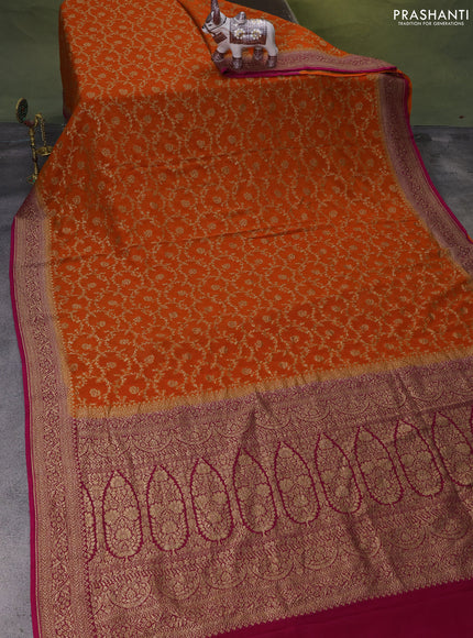 Banarasi georgette saree orange and pink with allover thread & zari weaves and woven border