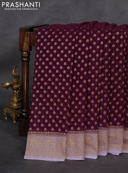 Banarasi georgette saree wine shade and lavender with allover woven buttas and woven border