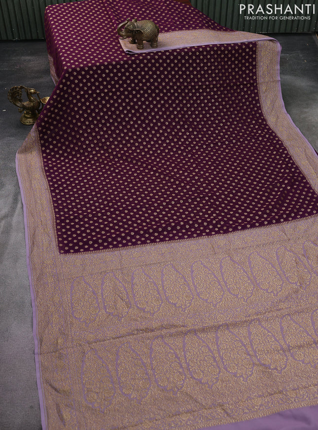Banarasi georgette saree wine shade and lavender with allover woven buttas and woven border
