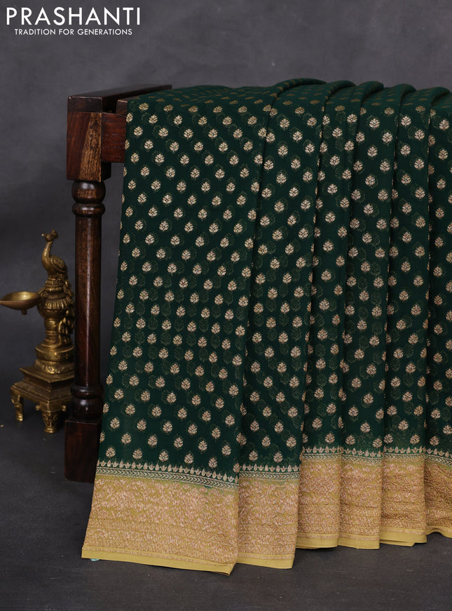 Banarasi georgette saree green and yellow shade with allover woven buttas and woven border
