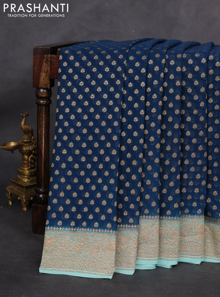 Banarasi georgette saree peacock blue and teal blue with allover woven buttas and woven border