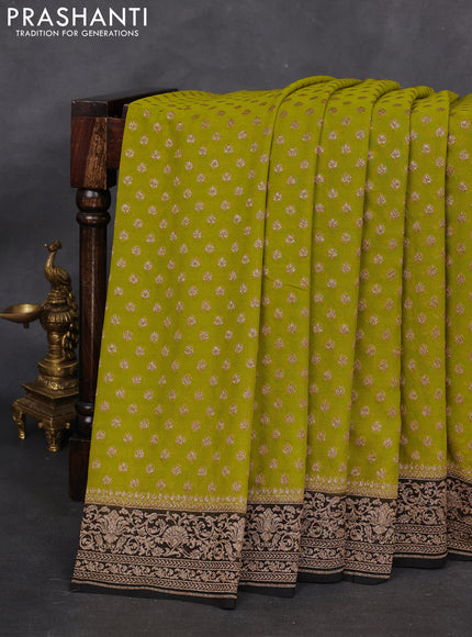 Banarasi georgette saree lime green and black with allover woven buttas and woven border