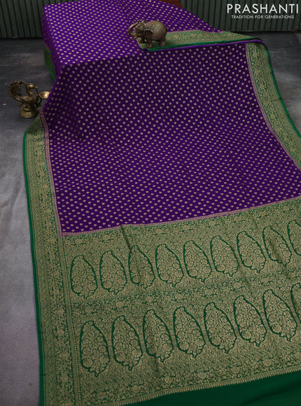 Banarasi georgette saree violet and green with allover woven buttas and woven border