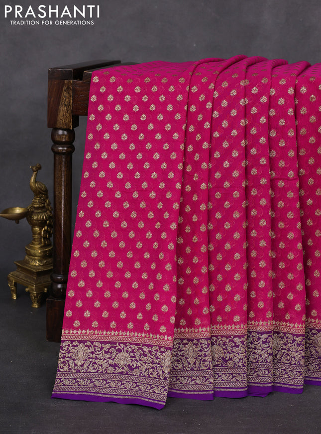 Banarasi georgette saree pink and violet with allover woven buttas and woven border