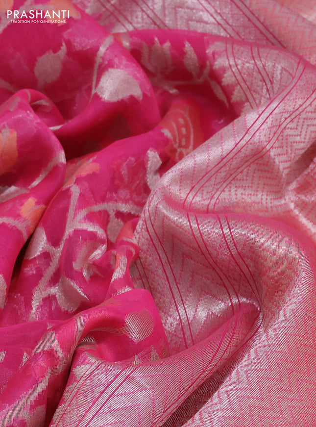pink and mango yellow Banarasi kora jamdhani silk saree