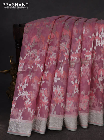 pastel pink and teal blue Banarasi kora jamdhani silk saree