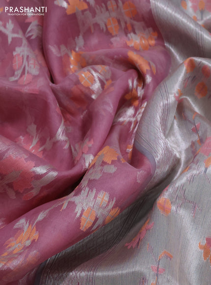 pastel pink and teal blue Banarasi kora jamdhani silk saree