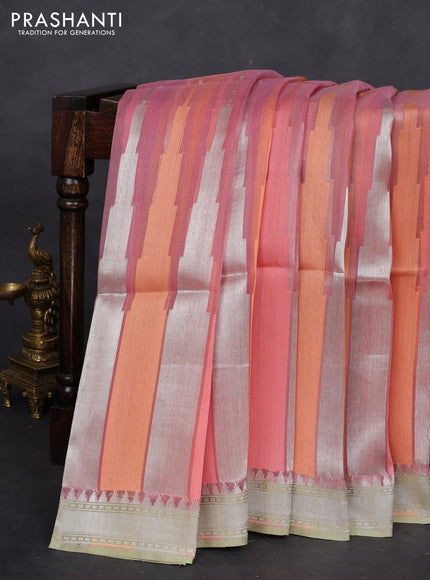 pastel pink and Banarasi kora jamdhani silk saree