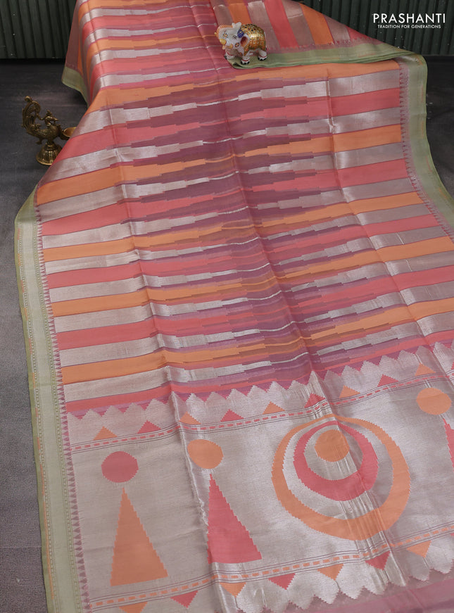 pastel pink and Banarasi kora jamdhani silk saree