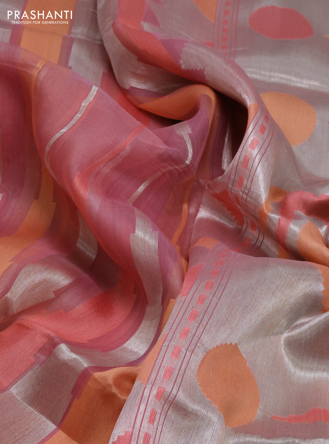 pastel pink and Banarasi kora jamdhani silk saree