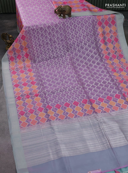 lavender and teal blue Banarasi kora jamdhani silk saree