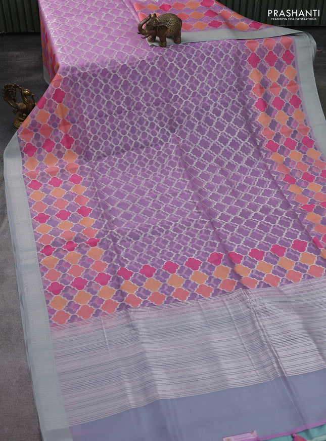 lavender and teal blue Banarasi kora jamdhani silk saree