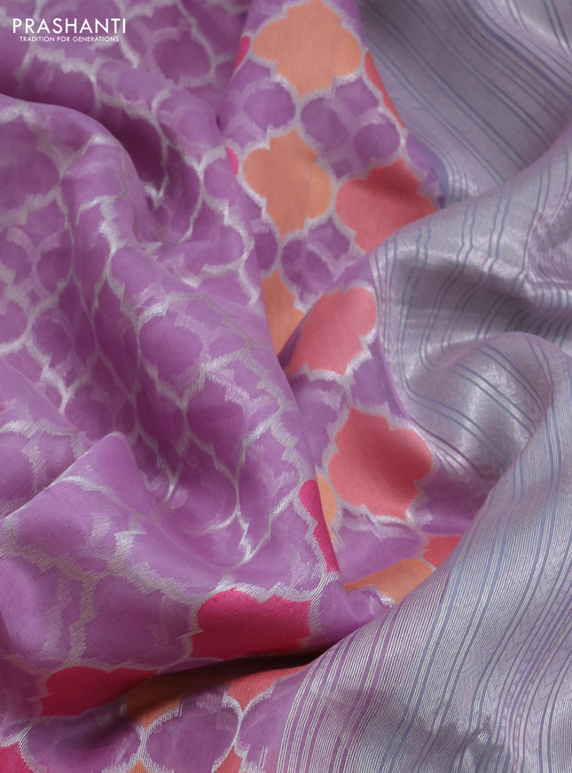 lavender and teal blue Banarasi kora jamdhani silk saree