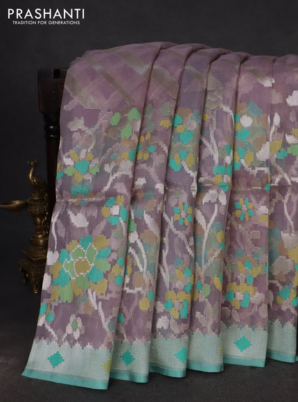 pastel lavender and teal blue Banarasi kora jamdhani silk saree