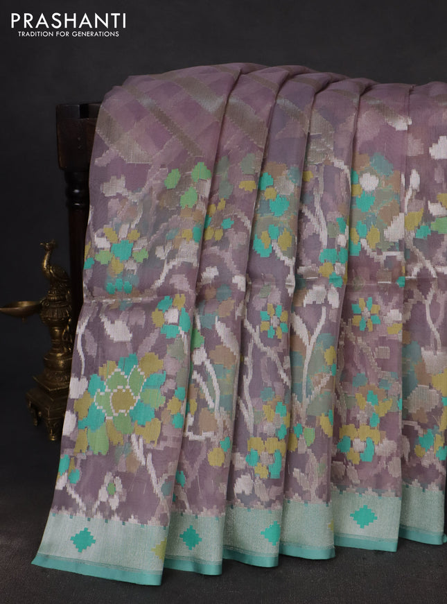 pastel lavender and teal blue Banarasi kora jamdhani silk saree