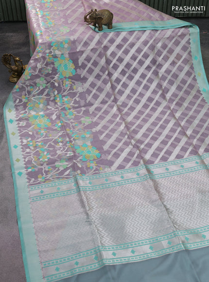 pastel lavender and teal blue Banarasi kora jamdhani silk saree