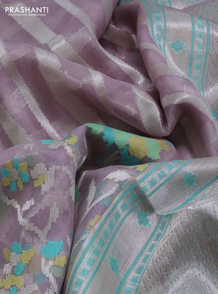 pastel lavender and teal blue Banarasi kora jamdhani silk saree