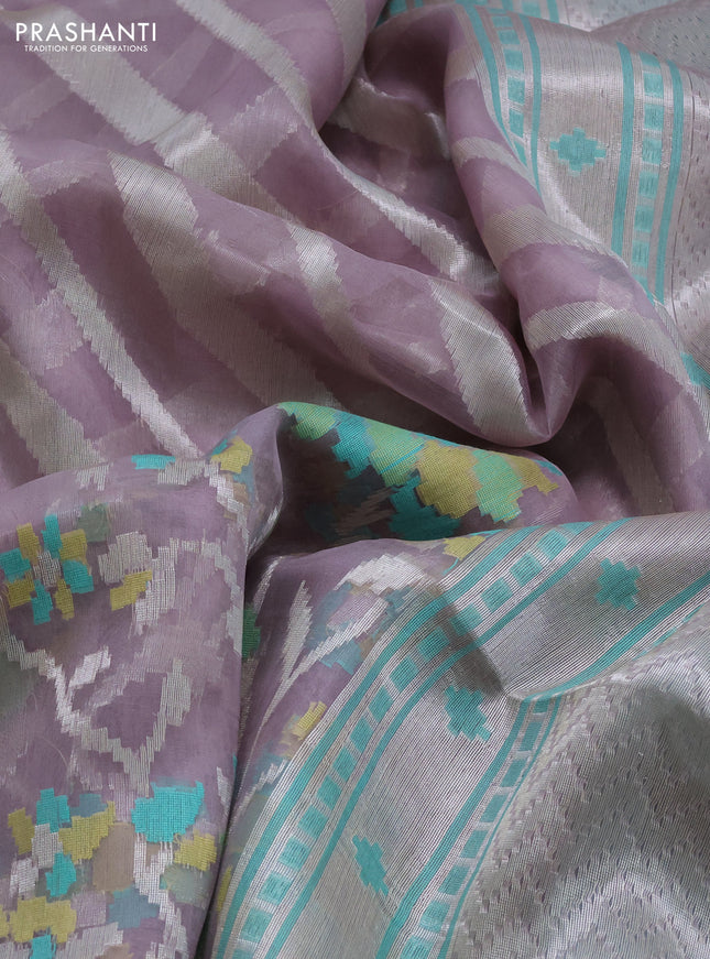 pastel lavender and teal blue Banarasi kora jamdhani silk saree