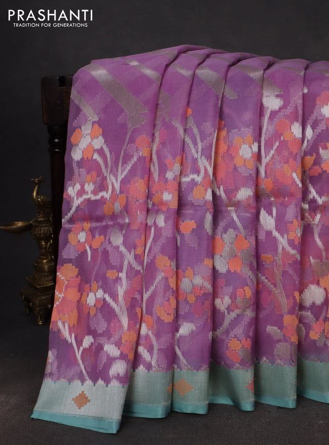 lavender and teal blue Banarasi kora jamdhani silk saree