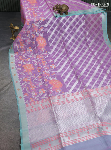 lavender and teal blue Banarasi kora jamdhani silk saree