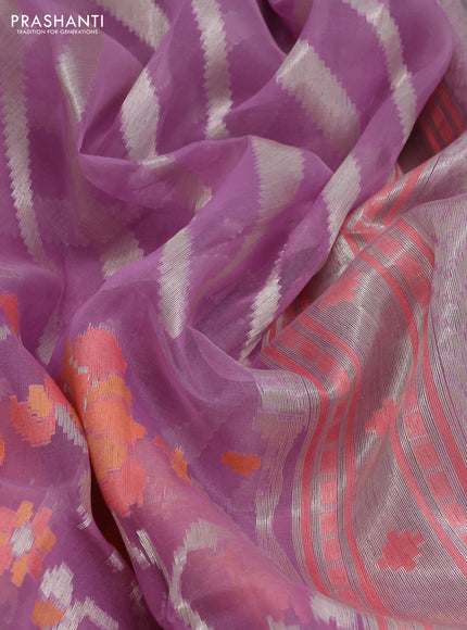 lavender and teal blue Banarasi kora jamdhani silk saree