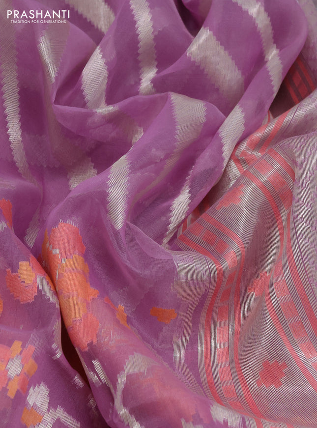 lavender and teal blue Banarasi kora jamdhani silk saree