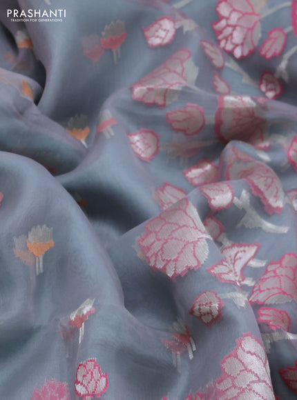 grey and teal blue Banarasi kora jamdhani silk saree