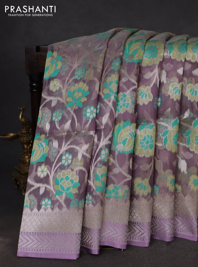 lavender and Banarasi kora jamdhani silk saree