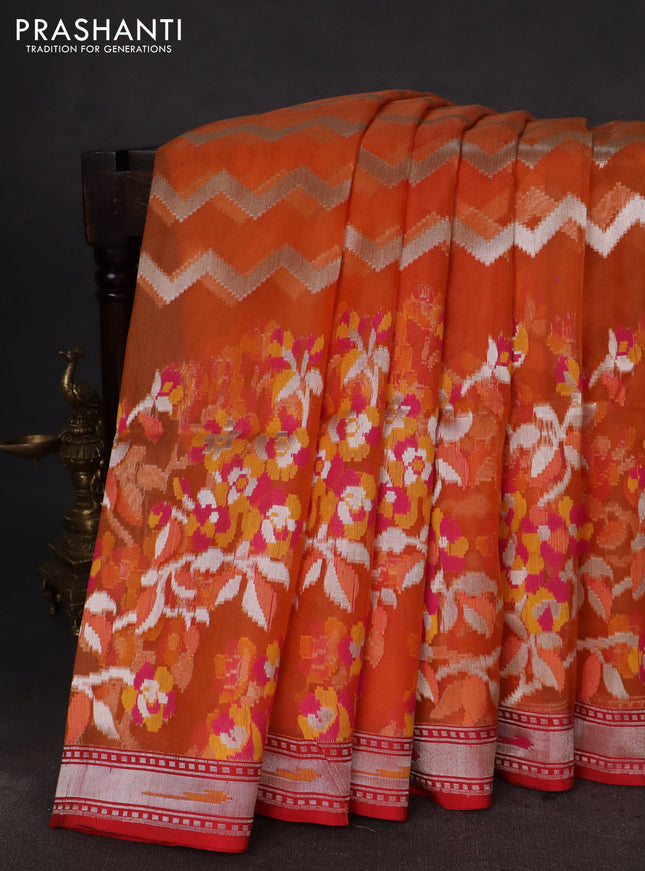 orange and red Banarasi kora jamdhani silk saree