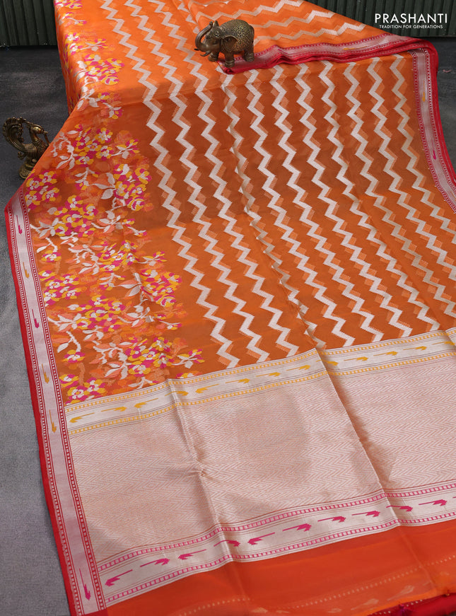 orange and red Banarasi kora jamdhani silk saree