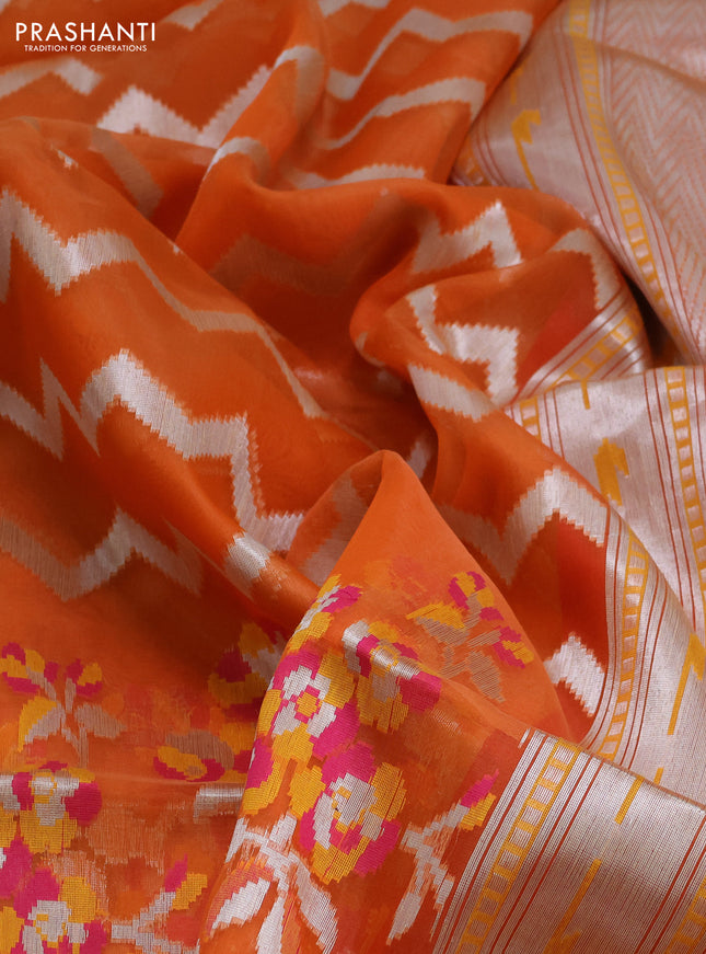 orange and red Banarasi kora jamdhani silk saree