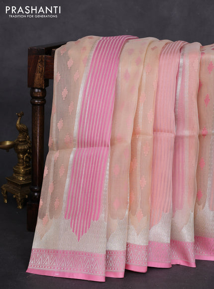 sandal and peach pink Banarasi kora jamdhani silk saree