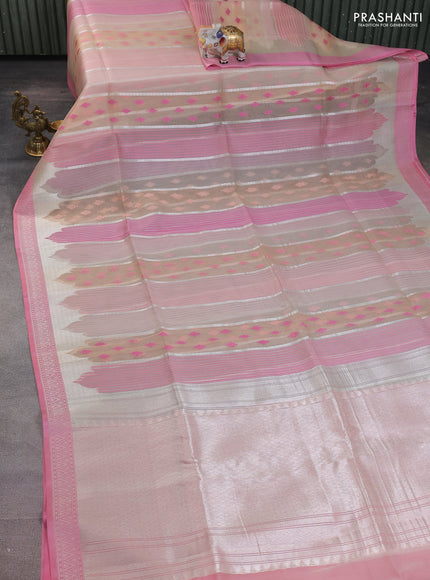 sandal and peach pink Banarasi kora jamdhani silk saree