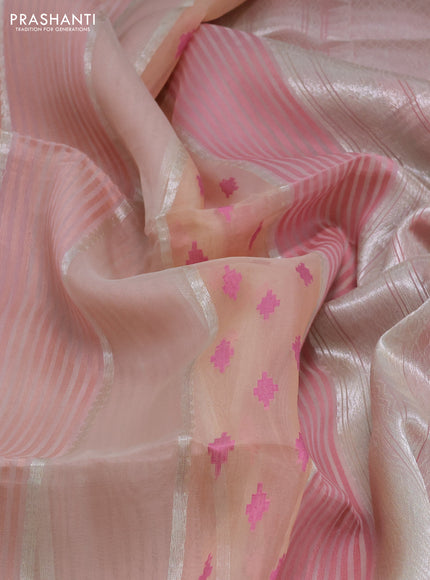 sandal and peach pink Banarasi kora jamdhani silk saree