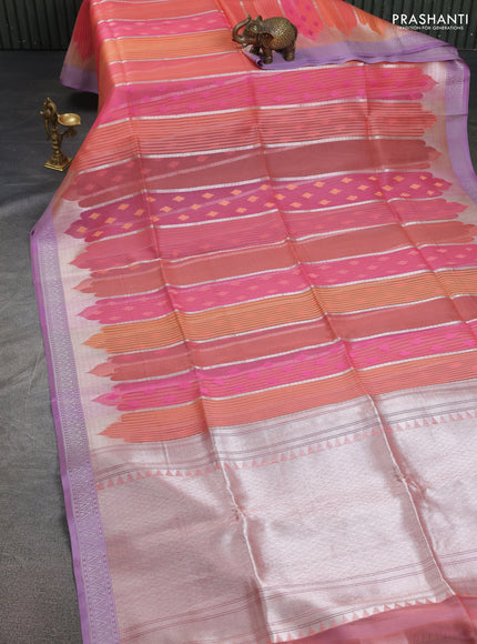peach shade and lavender Banarasi kora jamdhani silk saree