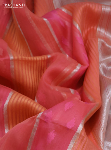 peach shade and lavender Banarasi kora jamdhani silk saree