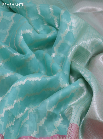 teal shade and peach pink Banarasi kora jamdhani silk saree